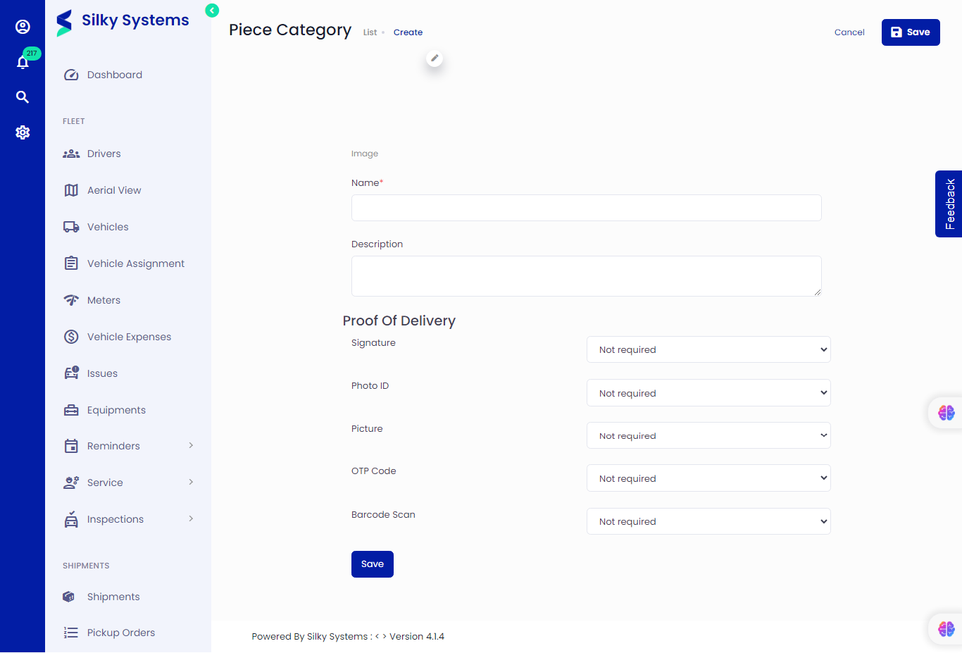 Create Delivery Piece Category