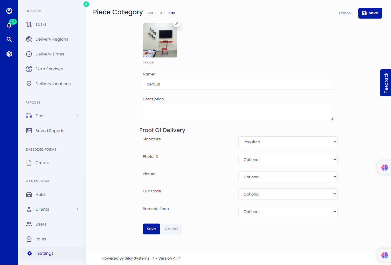Edit Delivery Piece Category