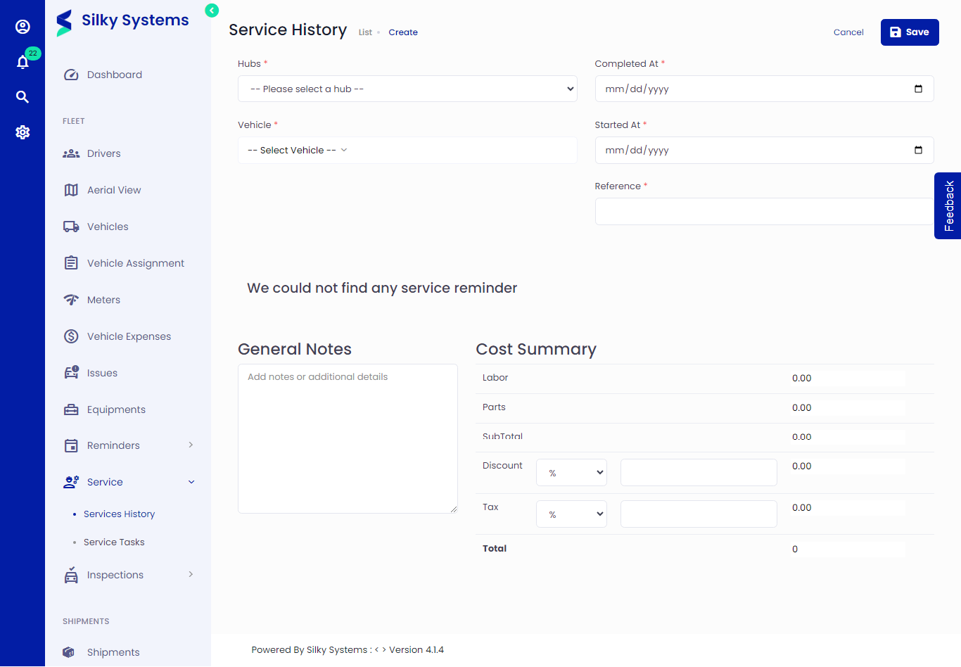 Service History Create