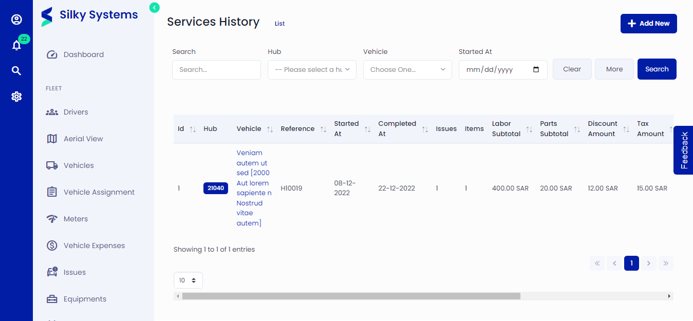 Service History List