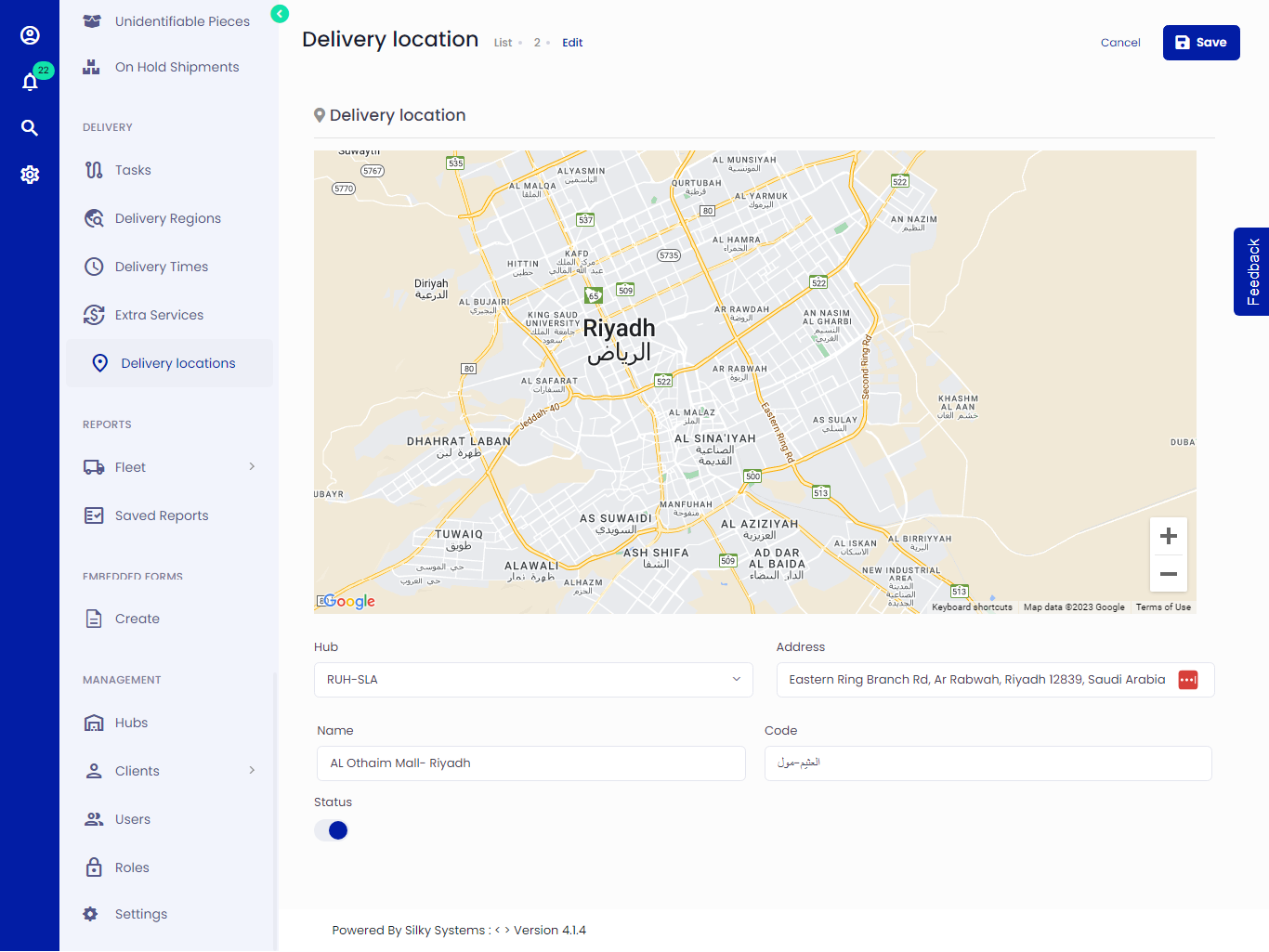 Edit Delivery Locations
