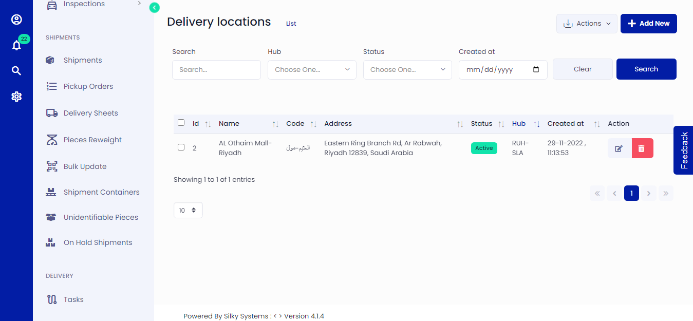 Delivery Locations List