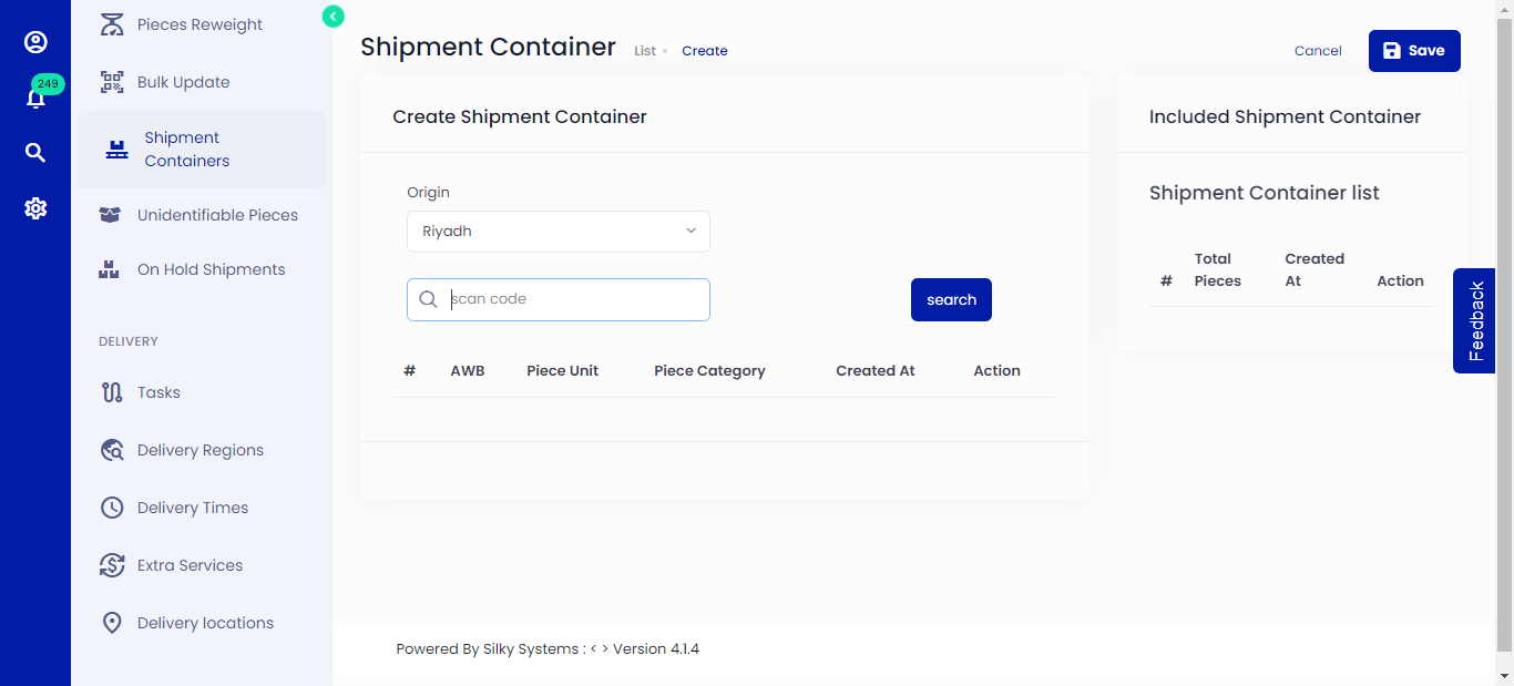 Create Shipment Container
