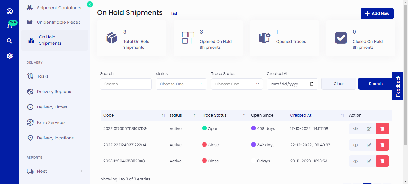 On Hold Shipments List