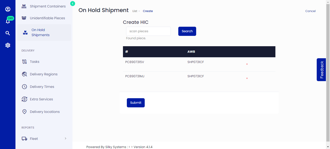 Create On Hold Shipments