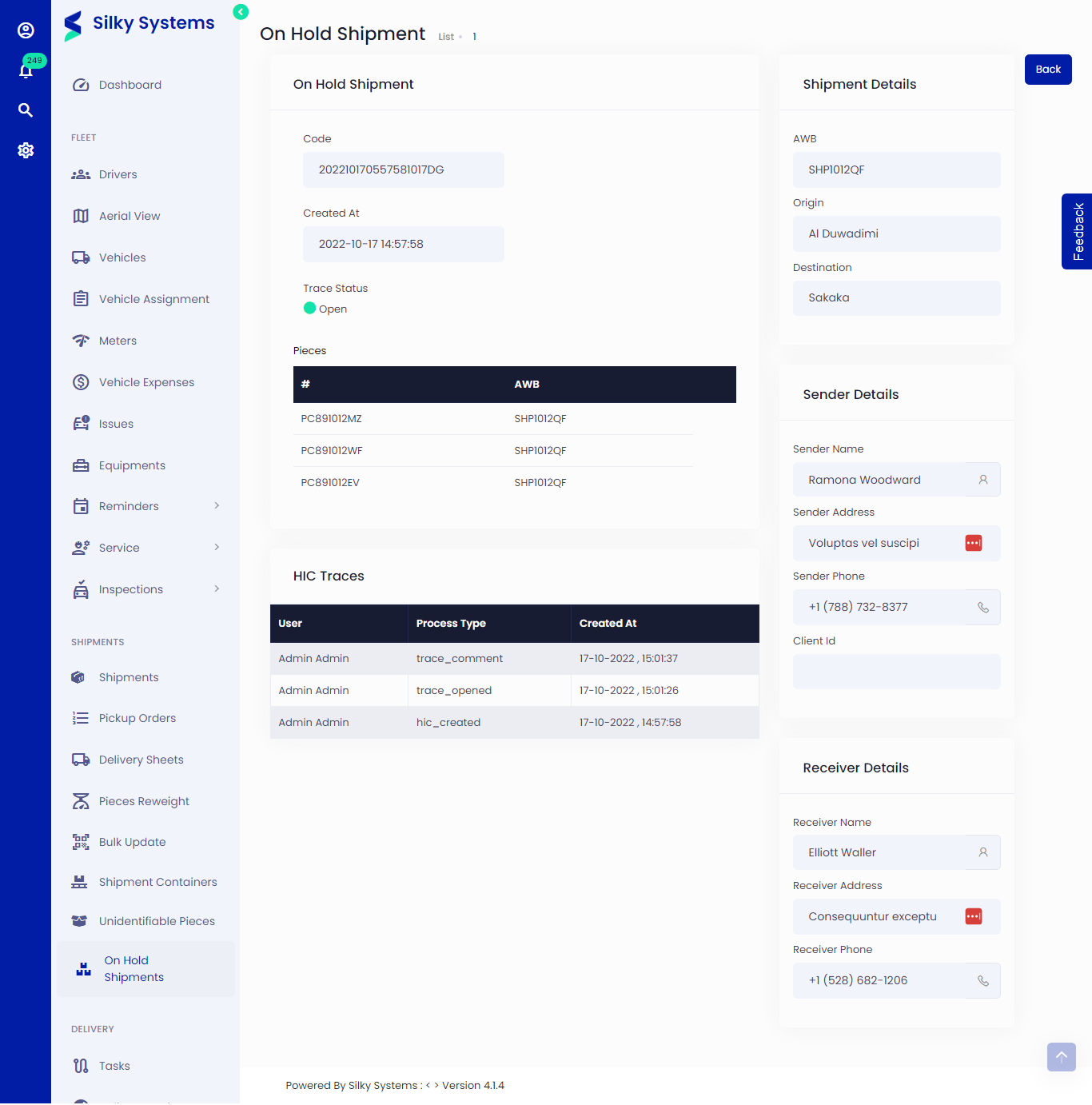 View On Hold Shipments