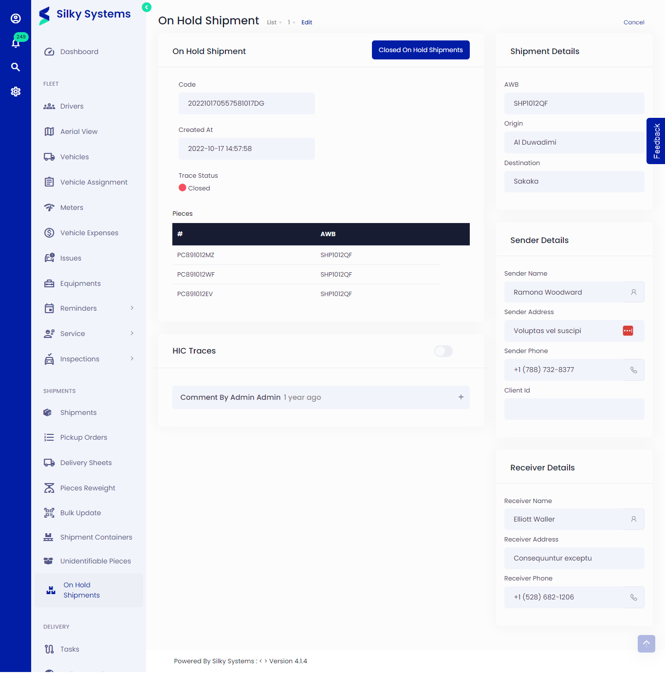Edit On Hold Shipments