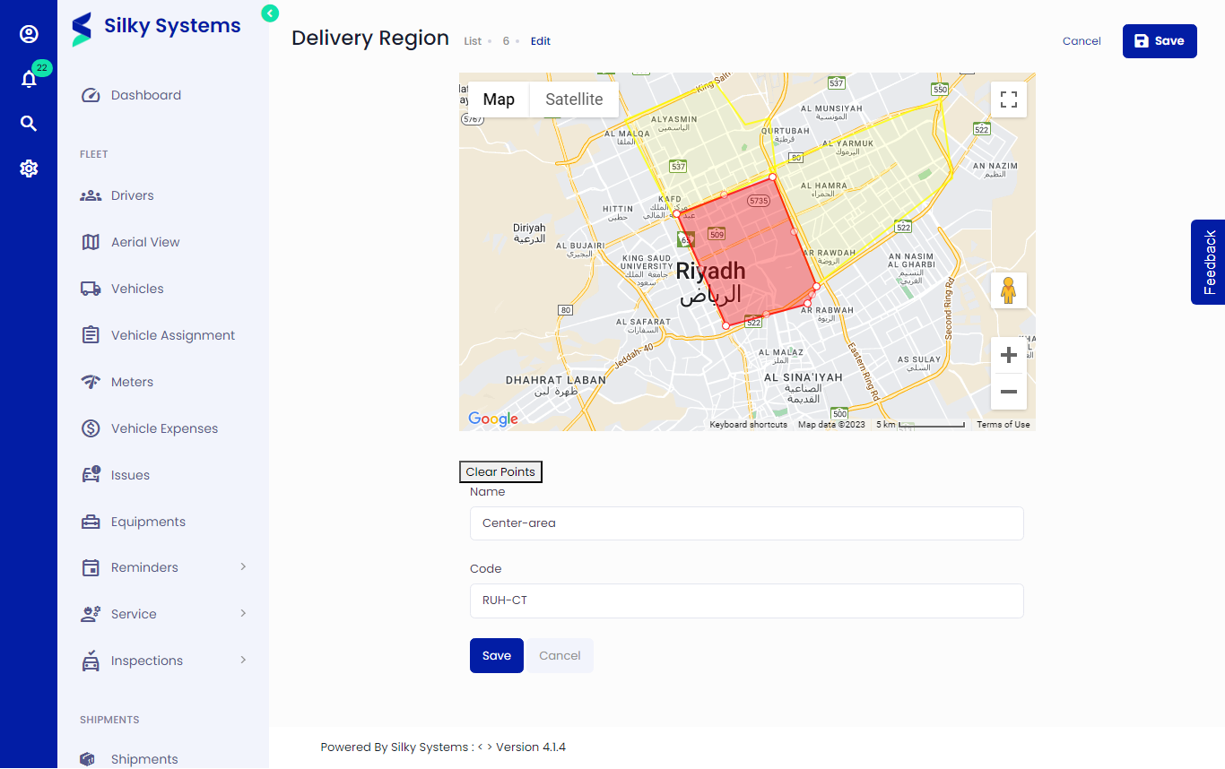 Edit Delivery Regions