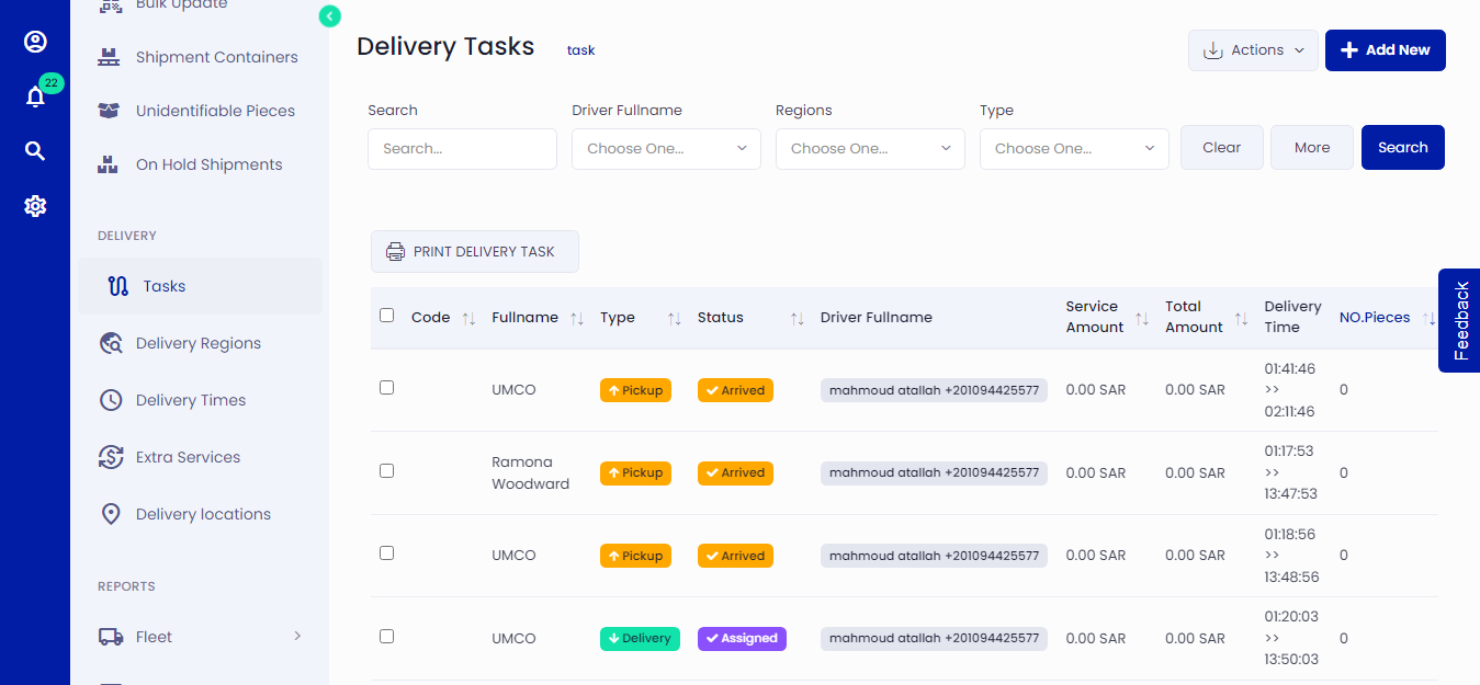Delivery Tasks List